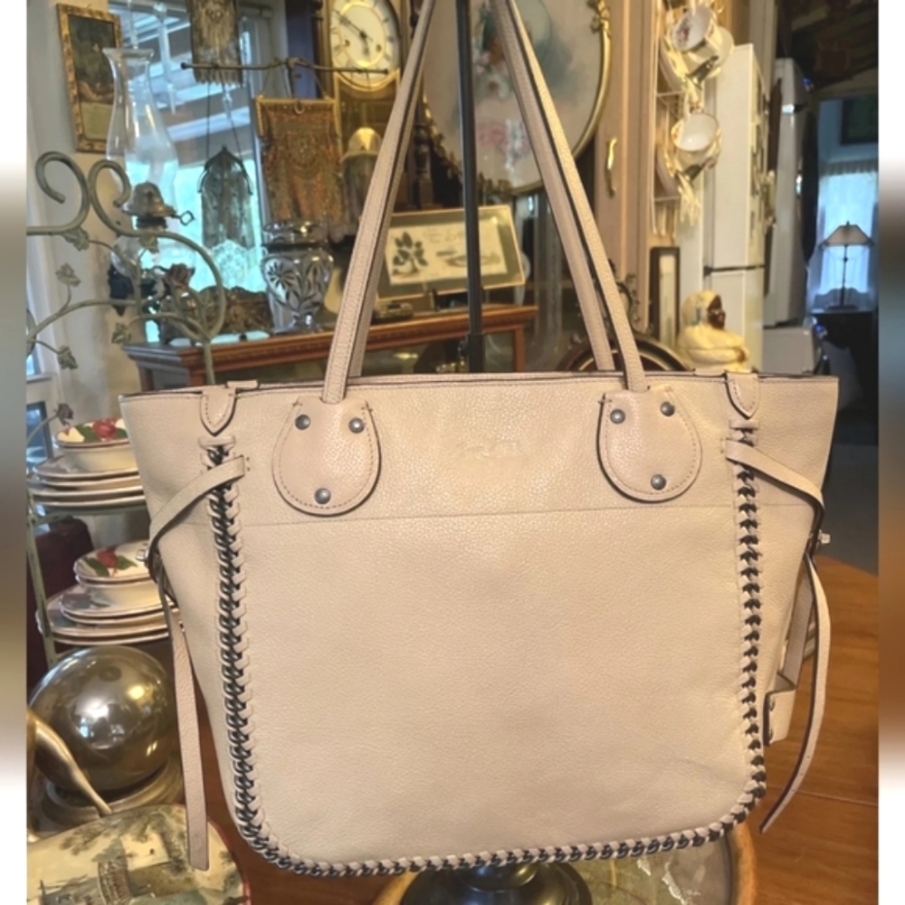 Coach Tatum Whiplash Chain Beechwood Leather Tote Bag Gem